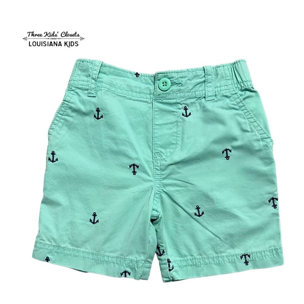 Carter's 3T Mint & Navy Embroidered Anchor Shorts